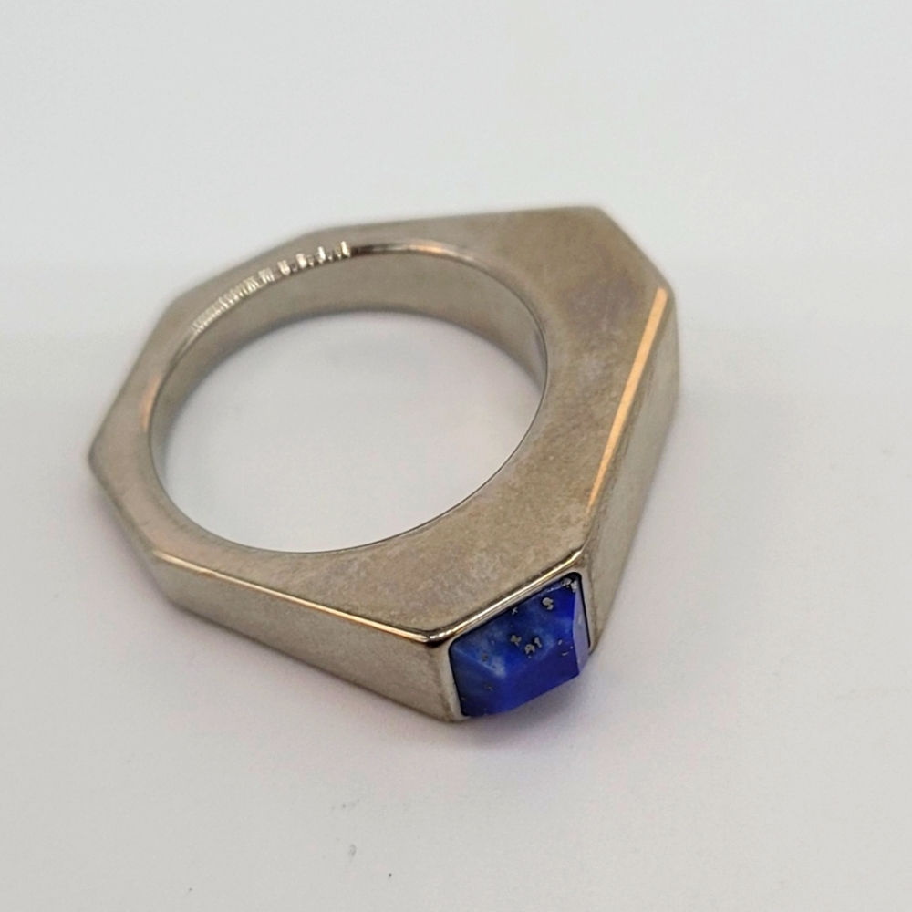 Vita Fede Octagon Blue Lapis Stone 24k White Gold-Plated Ring New - Picture 3 of 4